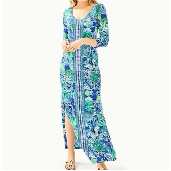 Lilly Pulitzer Dresses & Skirts - EUC Lilly Pulitzer Anissa Maxi Blue Grotto Sirens Spirits Pima Cotton Size Large